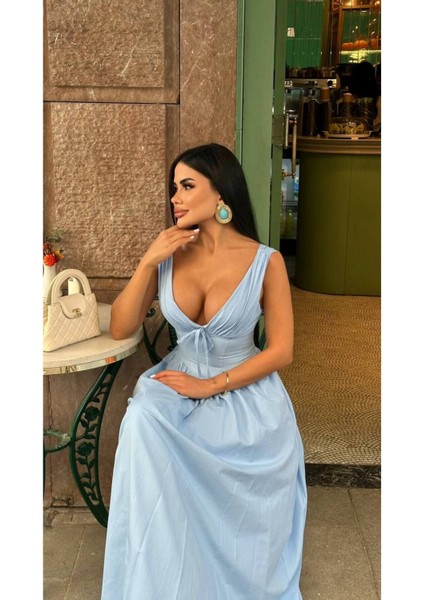 Kadın Korse Detaylı Kurdeleli Poplin Elbise - %100 Pamuk & V Yaka fırsatları
