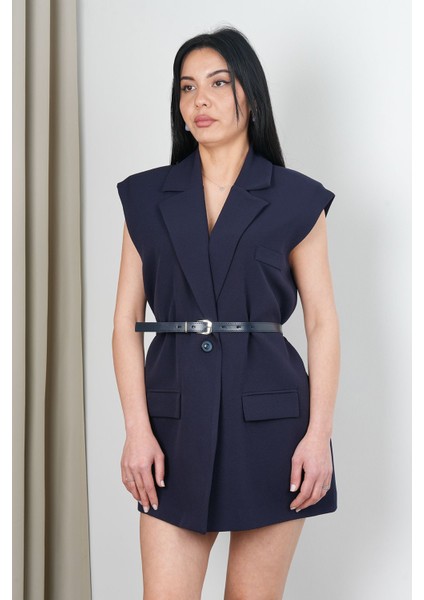 Kemerli Şal Yaka Blazer Yelek - Oversize & Pamuklu fırsatları