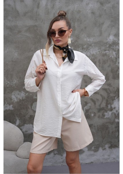 Kadın Beyaz Fisto Detaylı Gömlek - Oversize & Şık modelleri