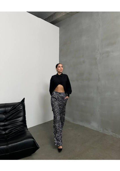 Premium Leopar Desenli Palazzo Pantolon – Yüksek Bel, Oversize