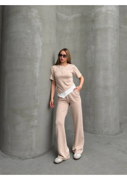 Kadın Modal Kumaş Düğme Detaylı Alt - Üst Takım