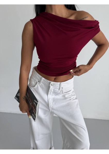 Kadın Düşük Omuz Crop Bluz