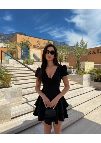 Kadın Bel Çizgili Elbise - Volanlı, Astarlı & V Yaka fiyatları