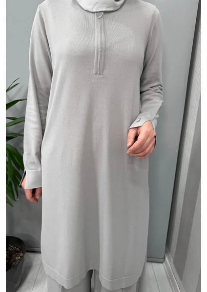 Fermuar Detaylı Triko Tunik Gri T25Y-6017 fırsatları