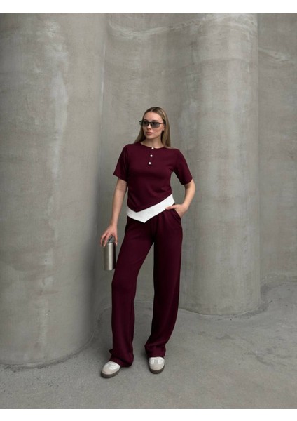 Kadın Modal Kumaş Düğme Detaylı Alt - Üst Takım