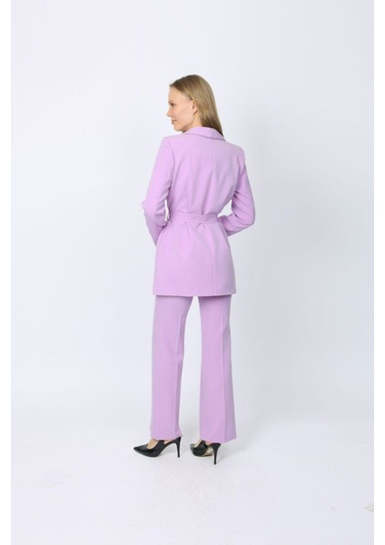 Kuşaklı Yaka Detaylı Ceket & Palazzo Pantolon Takım - Yüksek Bel modelleri