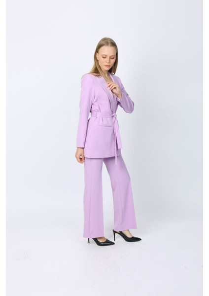 Kuşaklı Yaka Detaylı Ceket & Palazzo Pantolon Takım - Yüksek Bel fırsatları