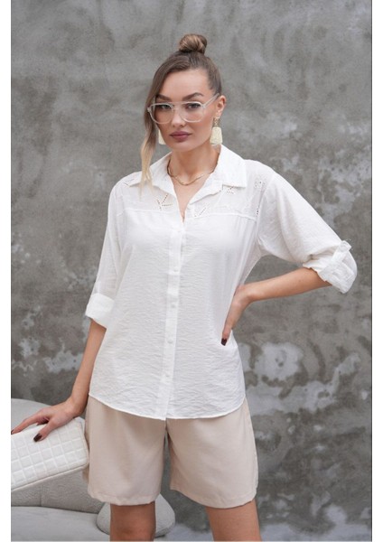 Kadın Yaka Detaylı Gömlek - %100 Lilyum Dokuma & Casual fiyatları