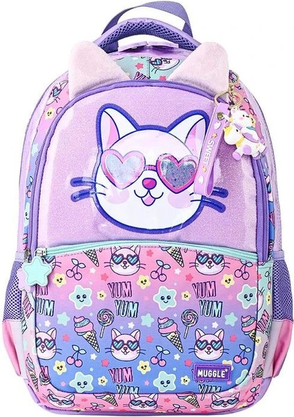 Muggle MU-5802 Purple Cat Kulak Detaylı 3 Gözlü Sırt Çantası Mor