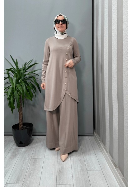 Önü Düğme Detaylı Triko Tunik Mink T25Y-6012