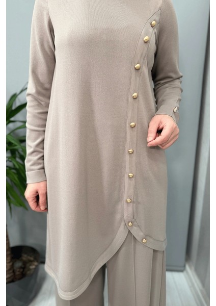 Önü Düğme Detaylı Triko Tunik Mink T25Y-6012 fırsatları