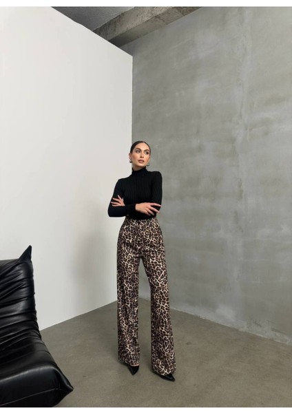 Premium Leopar Desenli Palazzo Pantolon – Yüksek Bel, Oversize fiyatları