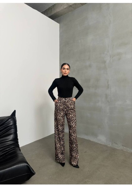Premium Leopar Desenli Palazzo Pantolon – Yüksek Bel, Oversize modelleri