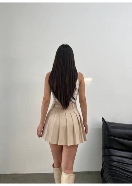 Kadın Dokuma Kumaş Pileli Kemerli Etek – Astarlı, Mini Boy, Modern ve Şık Tasarım fiyatları