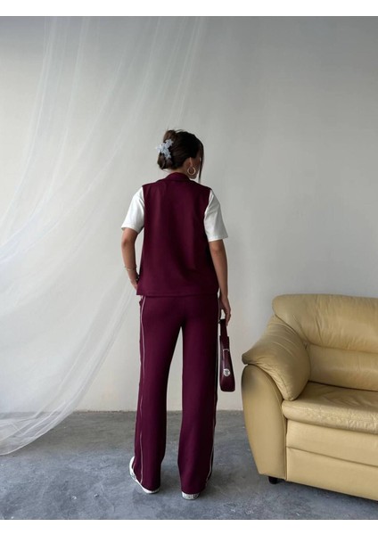 T-Shirtlü Yelekli Eşofman Takımı 3'lü - Boru Paça & Slim Fit