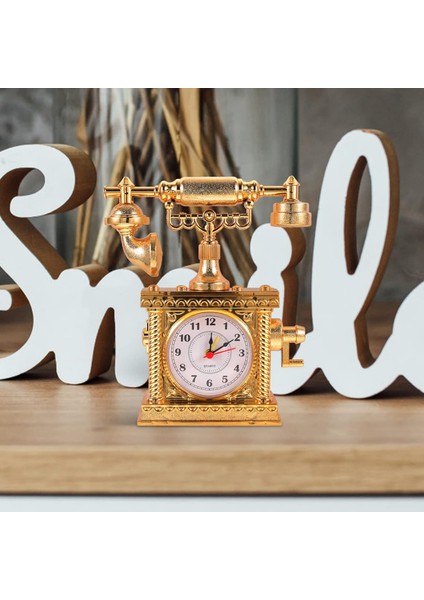 Vintage Telefon Masa Saati Nostaljik Dekoratif Çalar Masa Saat Pilli Gold ve Gümüş Renkleriyle fiyatları