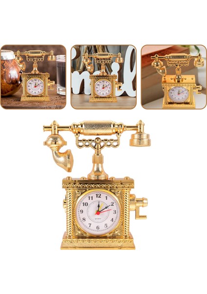 Vintage Telefon Masa Saati Nostaljik Dekoratif Çalar Masa Saat Pilli Gold ve Gümüş Renkleriyle modelleri