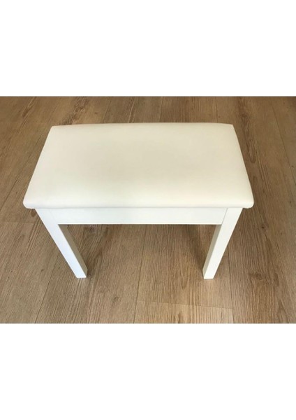 Piyano Taburesi 70 cm Beyaz Sandıklı Masif Ayaklı