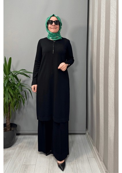 Fermuar Detaylı Triko Tunik Siyah T25Y-6017