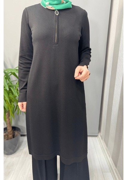 Fermuar Detaylı Triko Tunik Siyah T25Y-6017 modelleri
