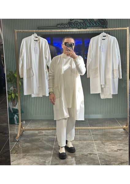 Ekru Modal Hırka Trıko Konbınlı Üçlu Takım