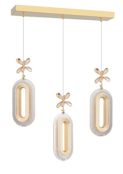 LED Alfa 3'lü Sıralı Gold Yemek Masası Kumandalı 3 Renk Ledli Kristal Taşlı Modern LED Avize indirimleri