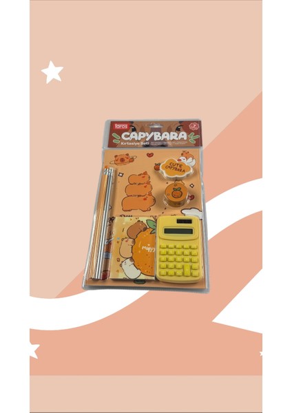 Capybara Temalı Kırtasiye Seti 7 Parça - Sevimli Defter, Hesap Makinesi, Kalem ve Okul Gereçleri
