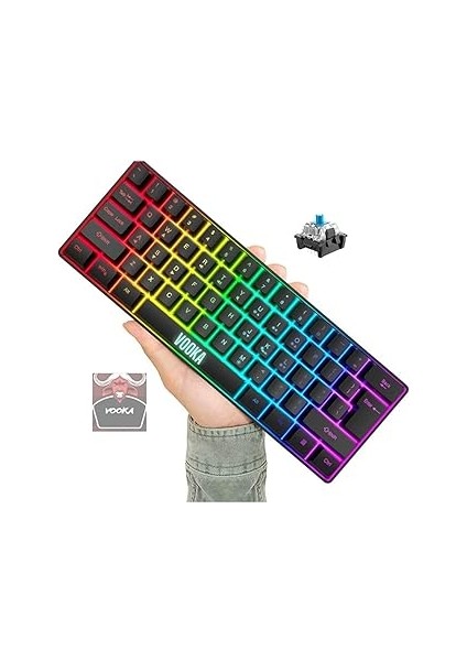 Vooka Trol Blue Switch Mini Rgb Oyun Klavyesi Gaming Mekanik 62 Tuşlu 18 Rgb LED USB Type-C Kablo