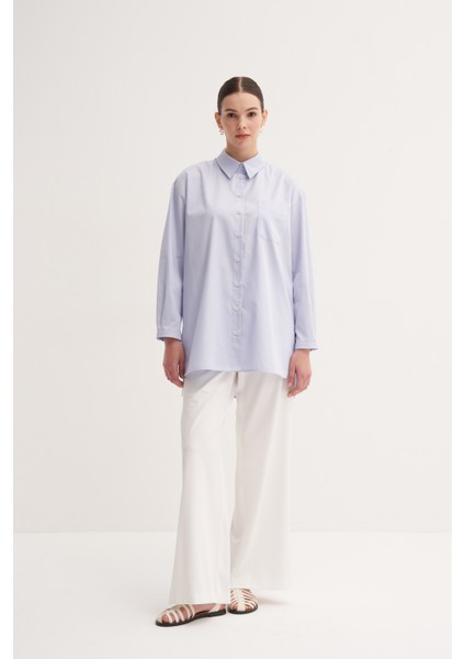 Açık Mavi %100 Pamuk Yazlık Midi Gömlek