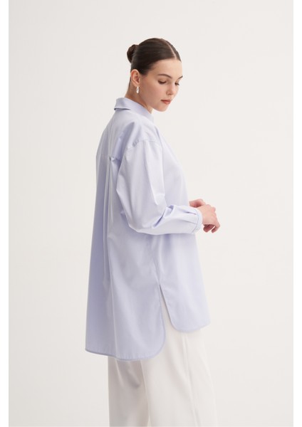 Açık Mavi %100 Pamuk Yazlık Midi Gömlek fiyatları