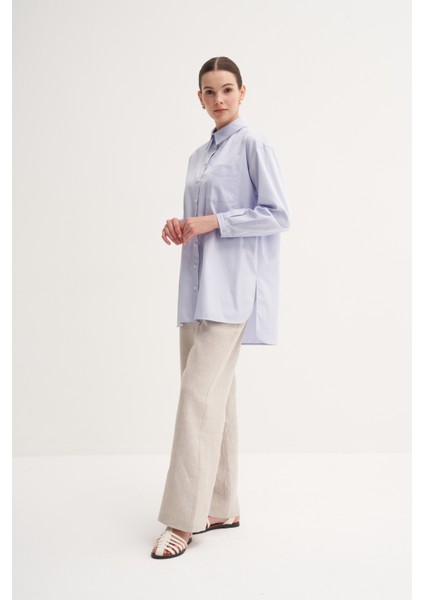 Açık Mavi %100 Pamuk Yazlık Midi Gömlek modelleri