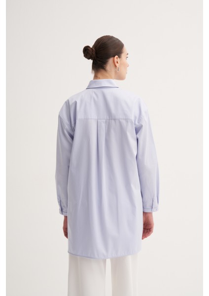 Açık Mavi %100 Pamuk Yazlık Midi Gömlek fırsatları