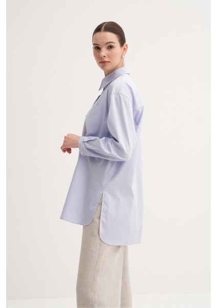 Açık Mavi %100 Pamuk Yazlık Midi Gömlek indirimleri