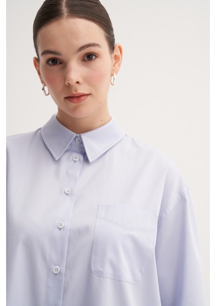 Açık Mavi %100 Pamuk Yazlık Midi Gömlek