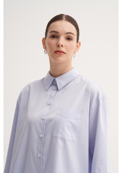 Açık Mavi %100 Pamuk Yazlık Midi Gömlek