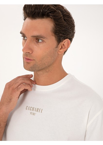 Erkek Ekru Oversize %100 Pamuk Bisiklet Yaka T-Shirt 50302511-VR019 fiyatları