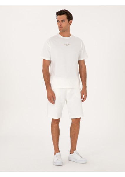 Erkek Ekru Oversize %100 Pamuk Bisiklet Yaka T-Shirt 50302511-VR019 fırsatları
