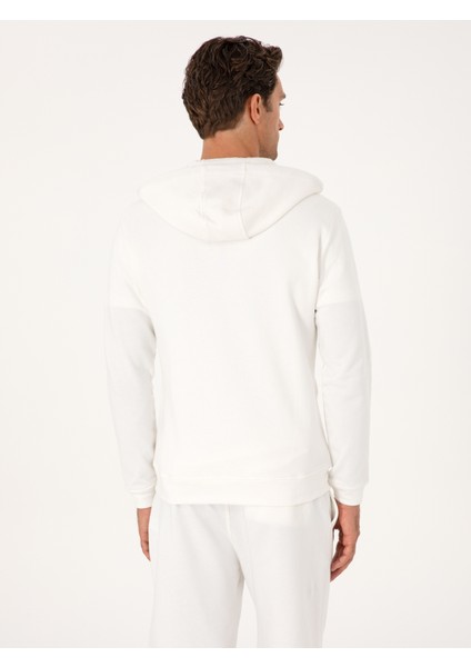 Erkek Ekru Regular Fit %100 Pamuk Tam Fermuarlı Kapüşonlu Sweatshirt 50302481-VR019