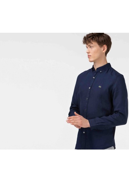 Slim Fit Lacivert Gömlek
