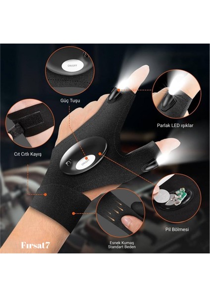 LED Işıklı Eldiven El Fenerli Çift El Tamirci Balıkçı ve Bisiklet Eldiveni Doğada Sanayi Eldiveni