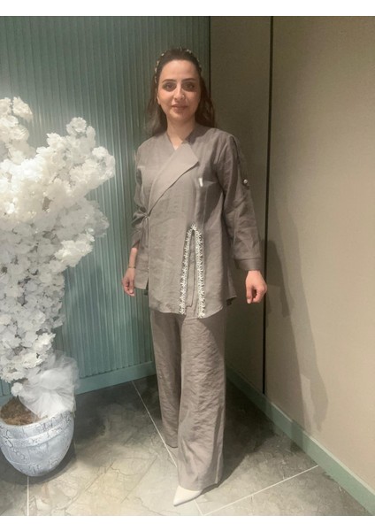 Taşlı Keten Gömlek Takım fiyatları