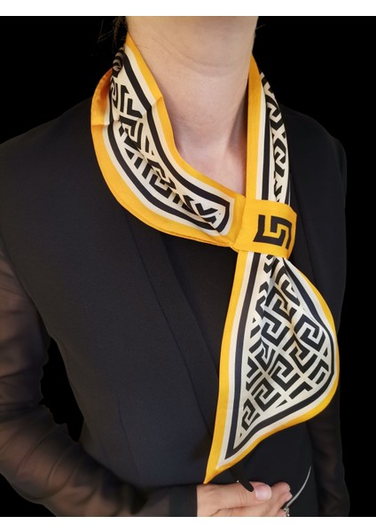 Sarı Geometrik Şekilli Kravat,fular