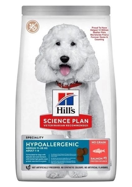 Hill's Science Plan Hypoallergenic Somonlu Orta Irk Yetişkin Tahılsız Köpek Maması 10+2 kg Hediyeli