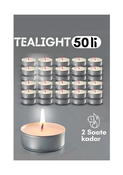 Tealight Mum 50 Adet - Kokusuz Dekoratif Mum