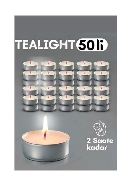 Tealight Mum 50 Adet - Kokusuz Dekoratif Mum