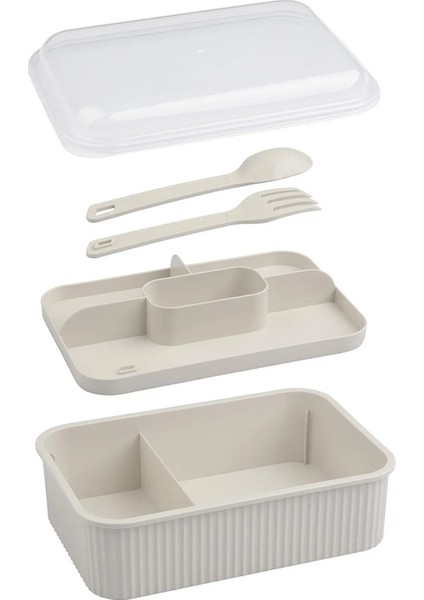Çizgili 5 Bölmeli Beslenme Kutusu Çatal Kaşıklı Şeffaf Kapaklı Sızdırmaz Lunch Box Okul Ofis (1 Adet) fiyatları