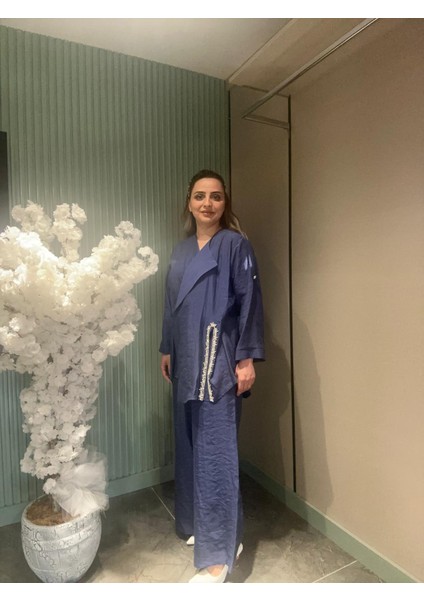 Taşlı Keten Gömlek Takım