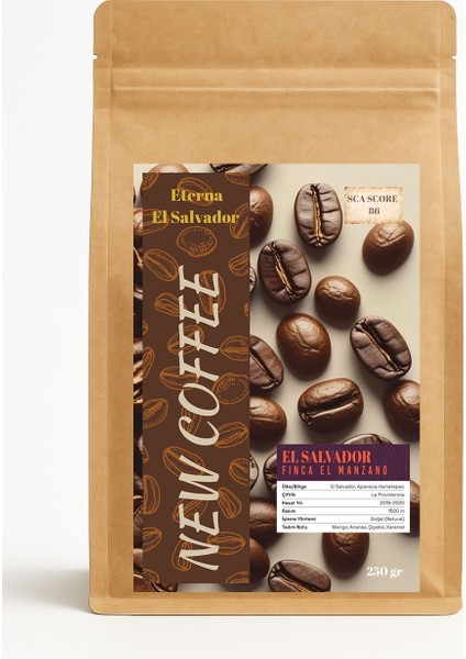 Eterna El Salvador El Manzano Mikrolot Filtre Kahve 250G – Doğal Bourbon Çekirdek | Mango, Ananas ve Karamel Notaları | Sca 84–86 | V60 – Chemex – Aeropress – Kalita Wave Uyumlu