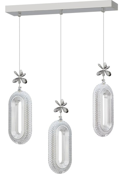 LED Alfa 3'lü Sıralı Gümüş Yemek Masası Kumandalı 3 Renk Ledli Kristal Taşlı Modern LED Avize fiyatları