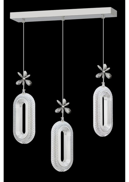 LED Alfa 3'lü Sıralı Gümüş Yemek Masası Kumandalı 3 Renk Ledli Kristal Taşlı Modern LED Avize fırsatları